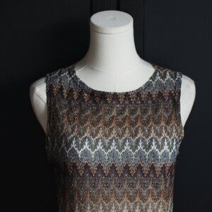 Reitmans | Sleeveless Leaf Motif Blouse w Gold Metallic Thread